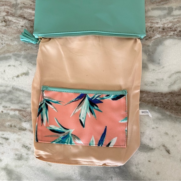 Tropical Print Clutch with Vegan Leather Mint Accents - Beach Vacation Bag - Picture 14 of 16